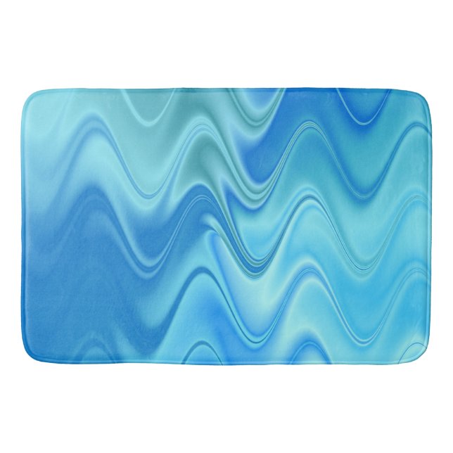 Wavy Blue Abstract Bath Mat (Front)