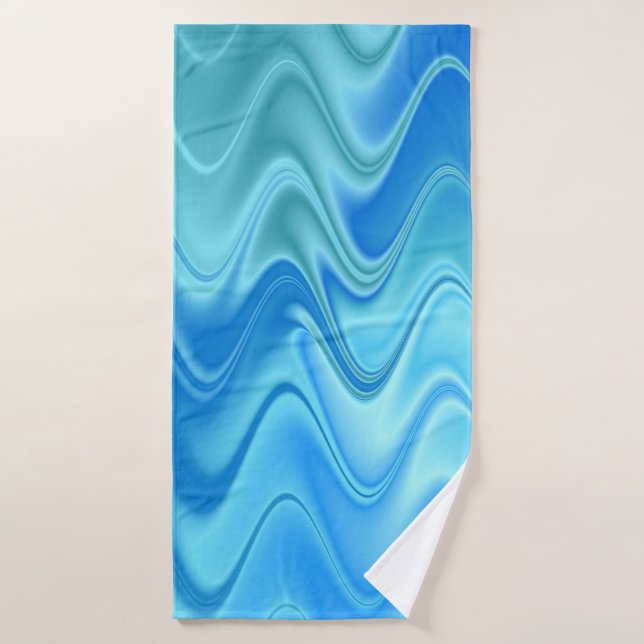 Wavy Blue Abstract Bath Towel (Bath Towel)
