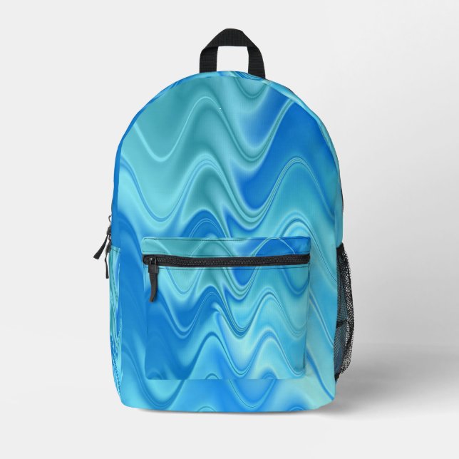 Wavy Blue Abstract Printed Backpack (Front)