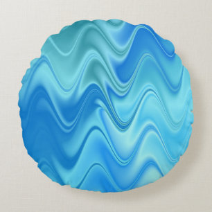 Wavy Blue Abstract Round Cushion