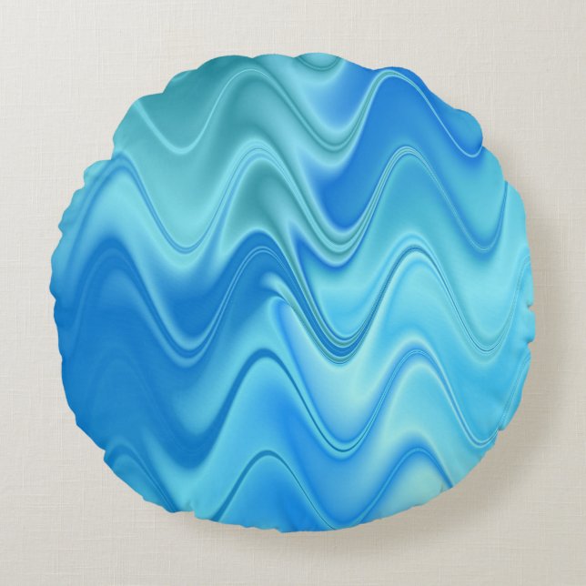 Wavy Blue Abstract Round Cushion (Front)
