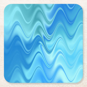Wavy Blue Abstract Square Paper Coaster
