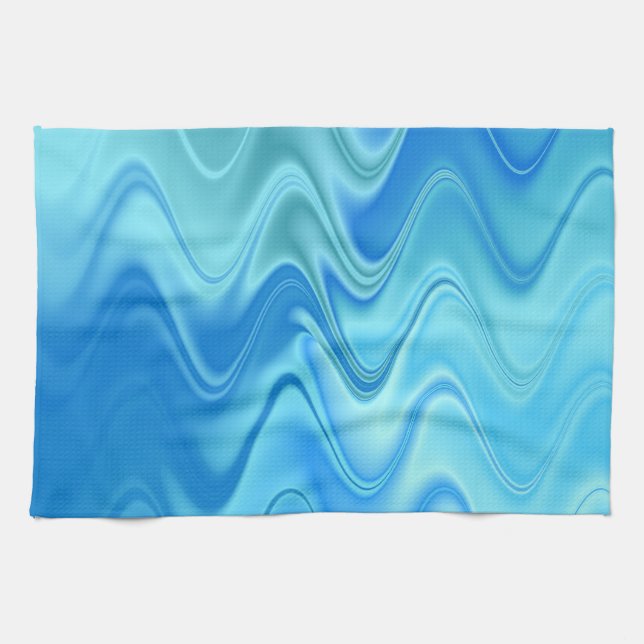 Wavy Blue Abstract Tea Towel (Horizontal)