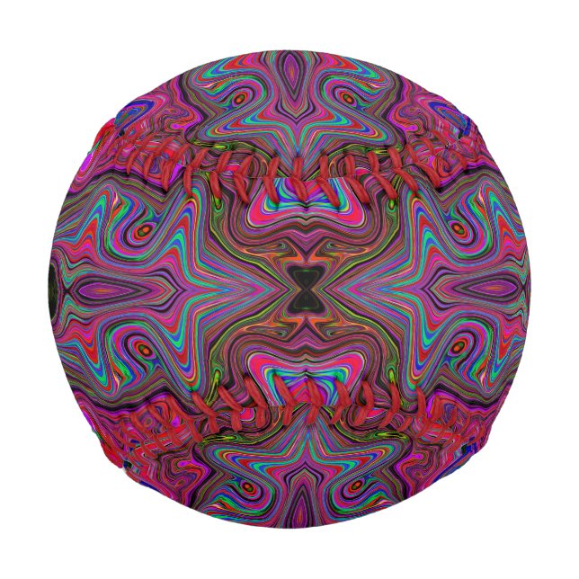 Wavy Blue and Rainbow Red Trippy Pattern Baseball (Front)