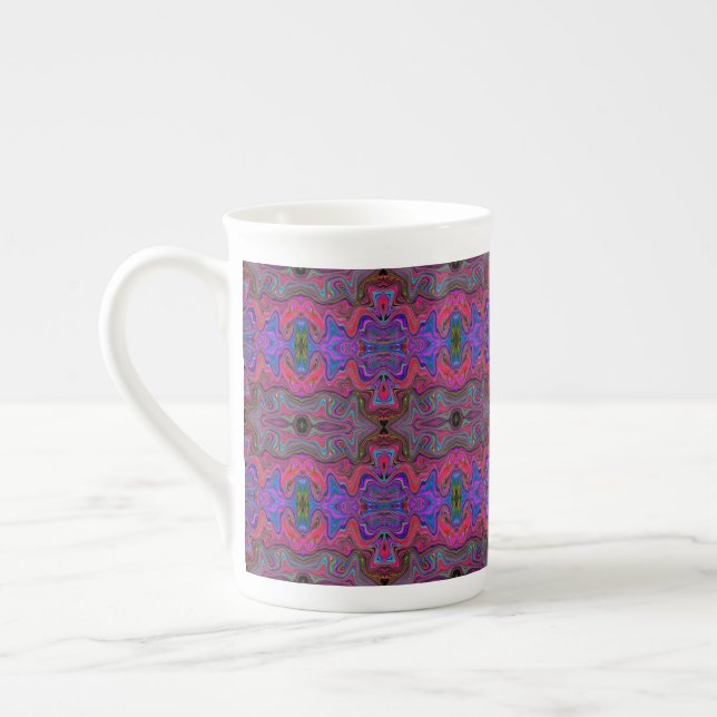 Wavy Blue and Rainbow Red Trippy Pattern Bone China Mug (Left)