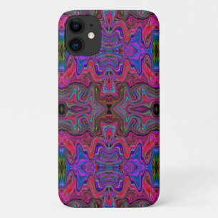 Wavy Blue and Rainbow Red Trippy Pattern iPhone 11 Case