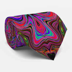 Wavy Blue and Rainbow Red Trippy Pattern Tie