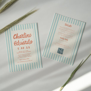 Wavy Blue and Red Handwriting Wedding QR Code Invitation