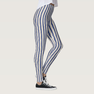 Wavy Blue and White Stripes Leggings