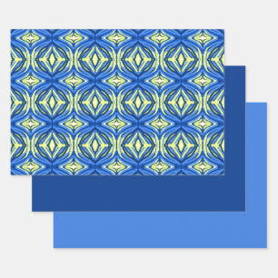 Wavy Blue and Yellow Kaleidoscope Wrapping Paper Sheet