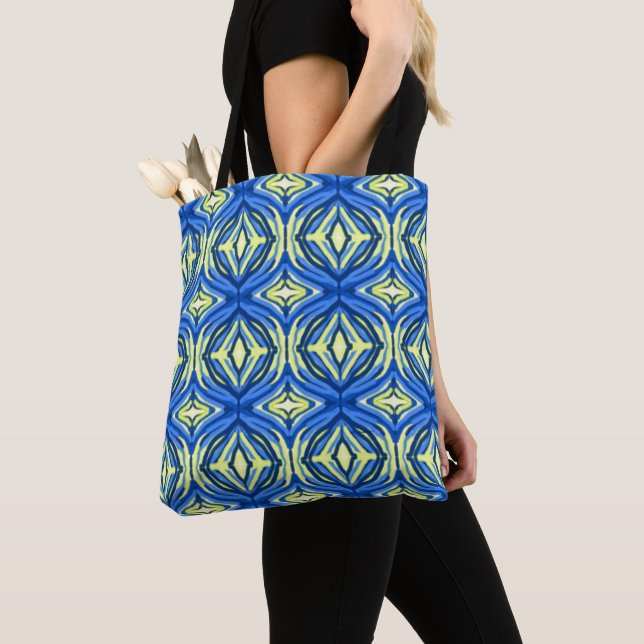 Wavy blue and yellow lines tote bag (Close Up)