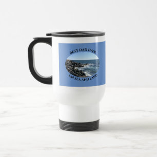 Wavy Blue Atlantic Ocean Best Dad on Sea and Land Travel Mug