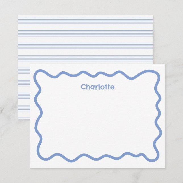 Wavy Blue Border Modern Kids Stationery Card (Front/Back)