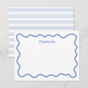 Wavy Blue Border Modern Kids Stationery Card