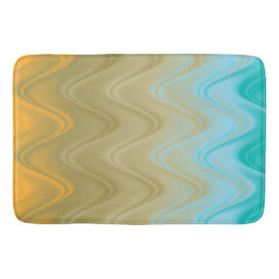 Wavy Blue Green Orange Abstract Bath Mat