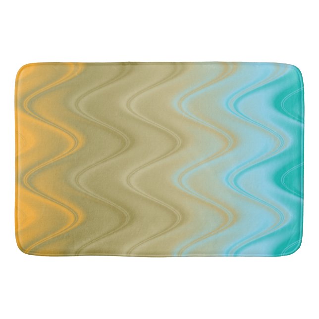 Wavy Blue Green Orange Abstract Bath Mat (Front)