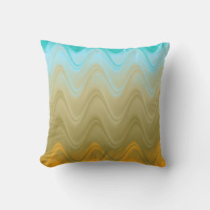 Wavy Blue Green Orange Abstract Cushion