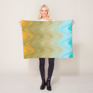 Wavy Blue Green Orange Abstract Fleece Blanket