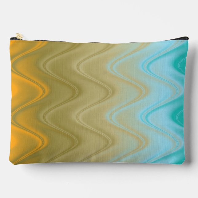 Wavy Blue Green Orange Abstract Large Accessory Pouch (Front)