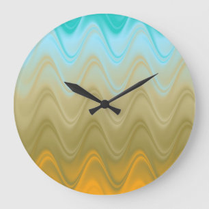 Wavy Blue Green Orange Abstract Large Clock