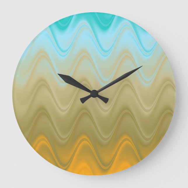 Wavy Blue Green Orange Abstract Large Clock (Front)