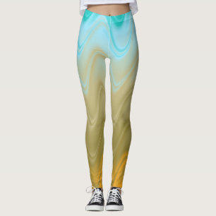 Wavy Blue Green Orange Abstract Leggings