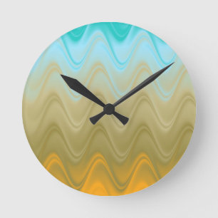 Wavy Blue Green Orange Abstract Round Clock