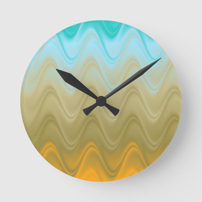 Wavy Blue Green Orange Abstract Round Clock (Front)