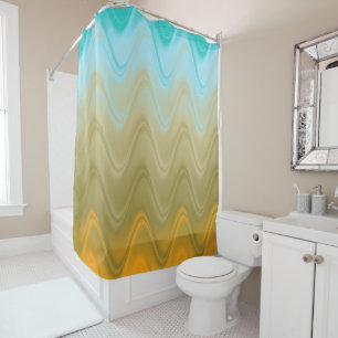 Wavy Blue Green Orange Abstract Shower Curtain