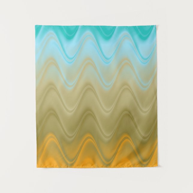 Wavy Blue Green Orange Abstract Tapestry (Front)