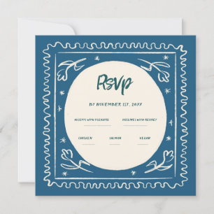 Wavy Blue Handwriting Retro Wedding Rsvp  Invitation