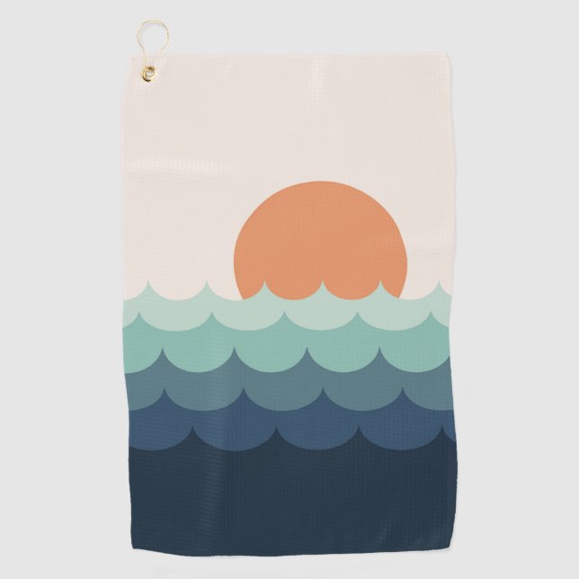 Wavy blue ocean at sunset golf towel (Front)