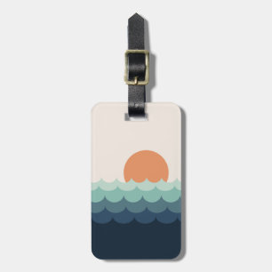 Wavy blue ocean at sunset luggage tag