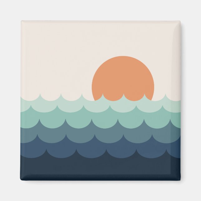 Wavy blue ocean at sunset magnet (Front)
