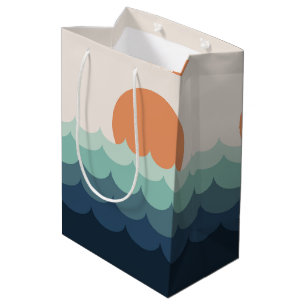 Wavy blue ocean at sunset medium gift bag
