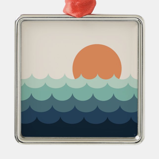 Wavy blue ocean at sunset metal tree decoration (Front)