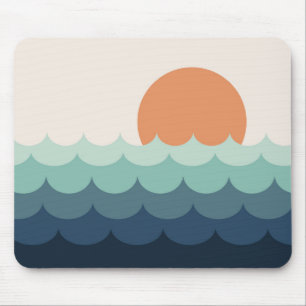 Wavy blue ocean at sunset mouse mat
