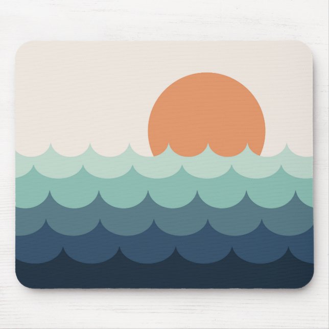 Wavy blue ocean at sunset mouse mat (Front)