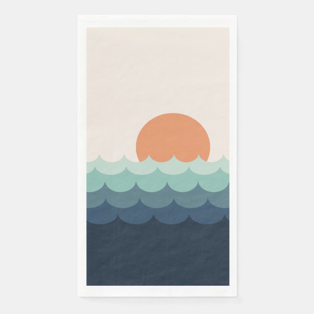 Wavy blue ocean at sunset napkin (Front)