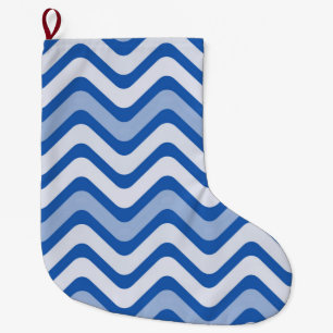 Wavy Blue Pattern Large Christmas Stocking