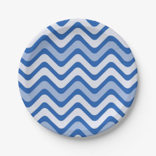Wavy Blue Pattern Paper Plate