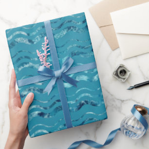 Wavy Blue Sea Pattern Wrapping Paper