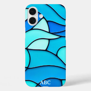 WAVY BLUE STAINED GLASS iPhone 16 PLUS CASE