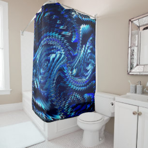 Wavy blue star with zigzag strokes shower curtain