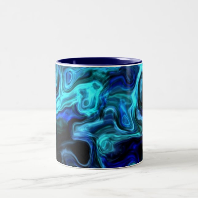 Wavy Blue Swirls Modern Art 555.55 Two-Tone Coffee Mug (Center)