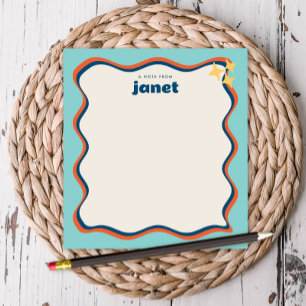 Wavy Border Blue and Orange Retro Personalised Notepad