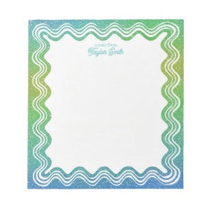 Wavy Border Blue Green Ombre Personalized Name Notepad
