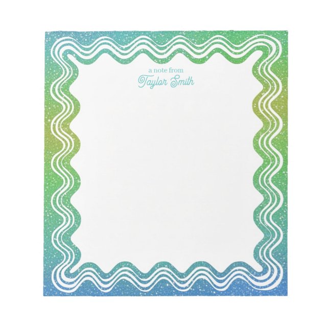 Wavy Border Blue Green Ombre Personalized Name Notepad (Front)