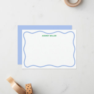 Wavy Border Blue Green Personalised Flat Card