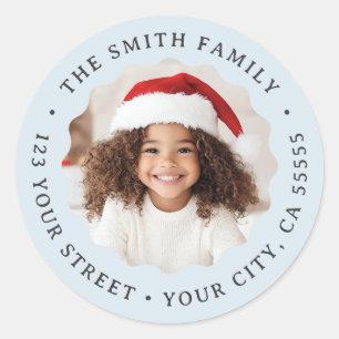 Wavy border light dusty blue photo return address classic round sticker